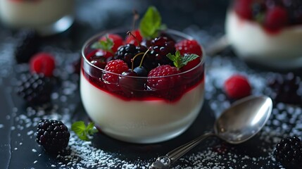 Delicious panna cotta with berries
