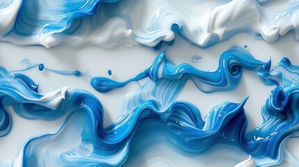   A painting featuring blue-white swirls against white-blue backdrop, showcasing white clouds and blue-white swirl patterns
