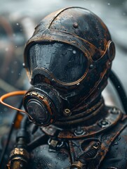 Fototapeta premium A post-apocalyptic world where the air is toxic and people have to wear gas masks to survive.