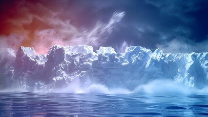 Iceberg calving in a polar environment influenced by human activity. Concept Polar environment, Iceberg calving, Human activity impact