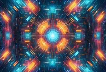 Obraz premium Dazzling Kaleidoscope Fractals on a Futuristic Neon Background