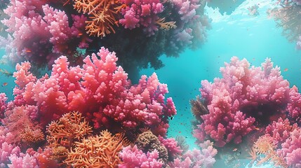  Underwater photo of vibrant coral reef teeming with diverse corals