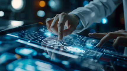 Close-up: Analyst studies reactor performance on tablet.