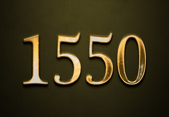 Old gold effect of 1550 number with 3D glossy style Mockup.	
