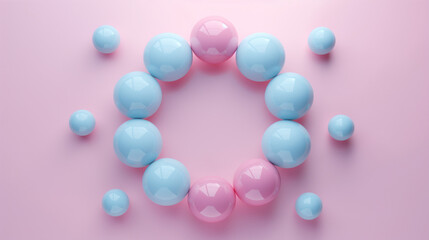 Symmetric Pattern of Glossy Spheres in Pastel Pink and Blue