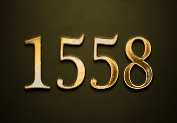 Old gold effect of 1558 number with 3D glossy style Mockup.	