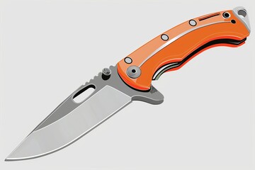 A sleek and stylish orange and silver folding pocket knife with a partially serrated blade. The knife is open and ready to use.