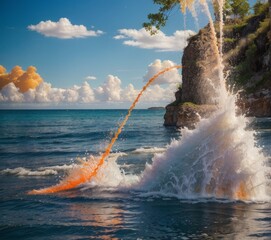 Water drop splash in colored liquid