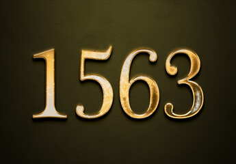 Old gold effect of 1563 number with 3D glossy style Mockup.	