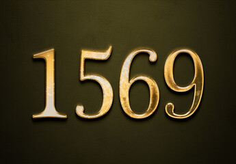 Old gold effect of 1569 number with 3D glossy style Mockup.	
