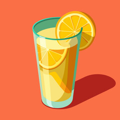 Vector illustration of a glass of lemonade on a colorful background
