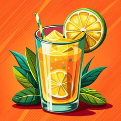 Vector illustration of a glass of lemonade on a colorful background