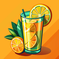 Vector illustration of a glass of lemonade on a colorful background