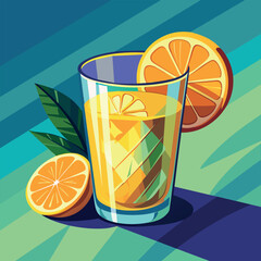 Vector illustration of a glass of lemonade on a colorful background