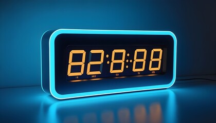 Simple and Modern Blue LED Digital Clock Displaying Time on a Wooden Table