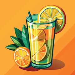 Vector illustration of a glass of lemonade on a colorful background