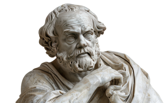 A marble statue of philosopher on white background,png