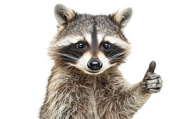 A raccoon giving a thumbs up on white background,png