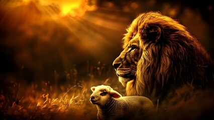 The Dual Nature of Jesus: Sacrificial Lamb and Triumphant Lion. Concept Christian Theology, Bible Interpretation, Jesus' Identity, Religious Symbolism, Salvation Theme
