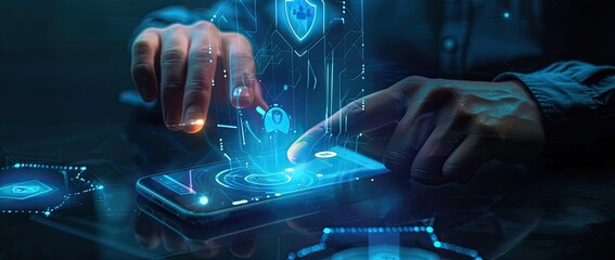 An image of the latest technology, which reminds the viewer of the current achievements. In the foreground is the phone, and in the background are circuits.