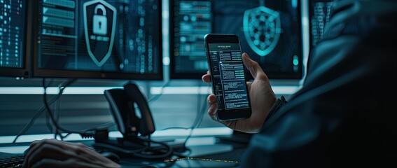 An image of the latest technology, which reminds the viewer of the current achievements. In the foreground is the phone, and in the background are circuits.