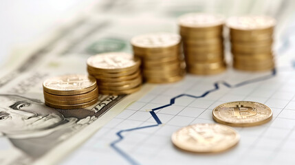 A graph or chart displaying an upward trend, signifying financial growth, prosperity, and success. This could be complemented by images of currency, coins, or a thriving business.