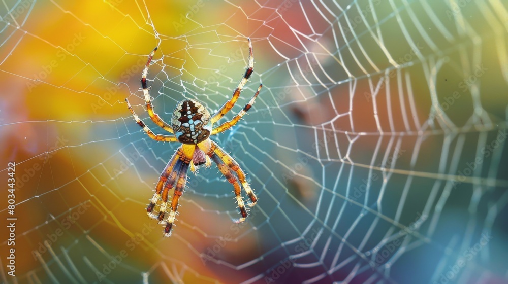 Poster A garden spider spinning silk threads to construct its web, a mesmerizing display of instinctive behavior and architectural precision.