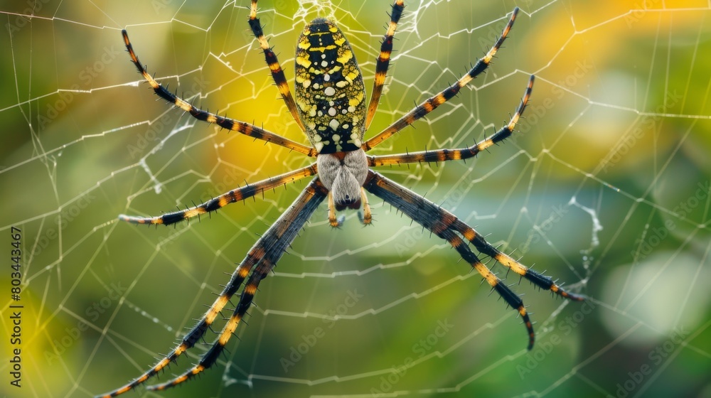 Poster A garden spider spinning silk threads to construct its web, a mesmerizing display of instinctive behavior and architectural precision.
