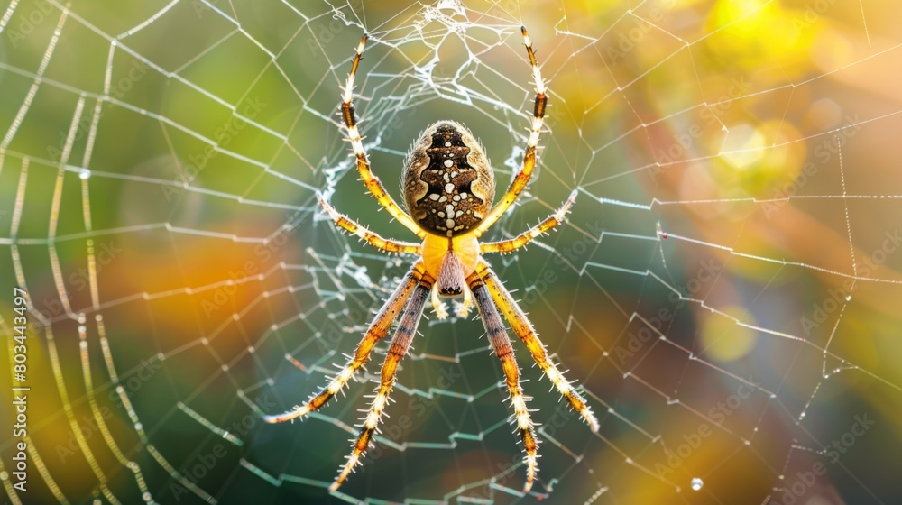 Poster A garden spider spinning silk threads to construct its web, a mesmerizing display of instinctive behavior and architectural precision.