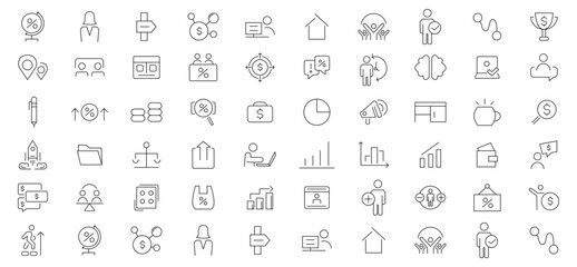 Business people line icons set collection. Teamwork, human resources, meeting, partnership, success, resume, co-workers, cooperation icons. Outline icon collection. Thin outline icons pack