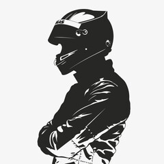 silhouette of a car racer on a white background. Generative AI
