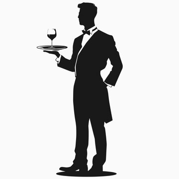 recommend clip art: silhouette of a waiter on a white background. Generative AI