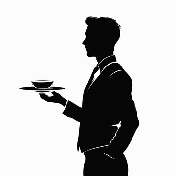 recommend clip art: silhouette of a waiter on a white background. Generative AI