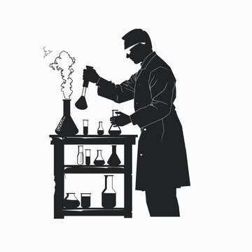 recommend clip art: silhouette of a chemist on a white background. Generative AI