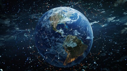 Obraz premium A globe surrounded by orbiting satellites, enabling borderless communication and instant connectivity across the world.