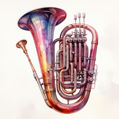 Watercolor Tuba Illustration, Generative Ai