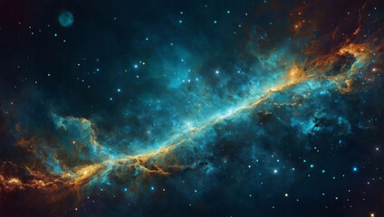 Iridescent turquoise space cosmic background of supernova nebula and stars, painting the universe with hues of serenity.