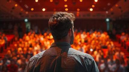 A photograph of a leader addressing their team with transparency and openness, fostering trust through clear communication and accountability. The leader's actions and words convey honesty.