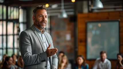 A photograph of a leader addressing their team with transparency and openness, fostering trust through clear communication and accountability. The leader's actions and words convey honesty.