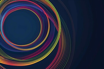 abstract colorful circular lines on dark blue background modern geometric art illustration