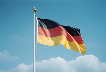 German Flag Waving Proudly in the Breeze Against a Clear Blue Sky