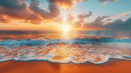 Obraz premium A breathtaking natural landscape, like a vibrant sunset or tranquil beach, evokes awe and wonder. Captures nature's beauty and tranquility, inspiring happiness and appreciation.