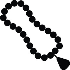 Islamic tasbih black flat icon. Tasbeeh collection muslim tasbih for glorify, dua, islamic beads, prayer beads, ramadan simple seamless vector pattern isolated on white background.