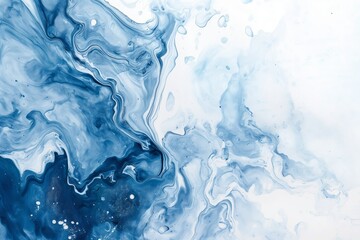 Blue and White Watercolor Background, Liquid Marble Texture, Abstract Design