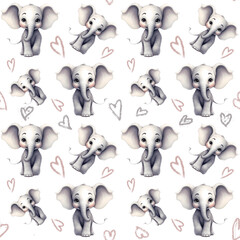 seamless pattern with elephants and hearts, graphic design