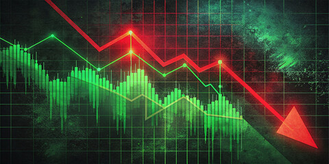 abstract background stock exchange bankrupt, loss chart and bad news, red and green tones