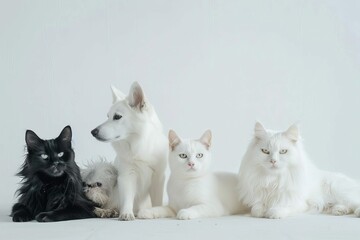 cats dogs pets animals group white background furry friends playful loyal posing together love companionship cute animal photography 