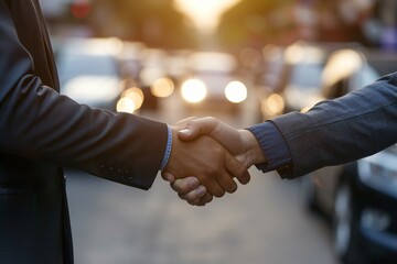 Car salesman shaking hands with a customer 