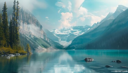 Naklejka premium The mountains are calling and I must go. This is a beautiful landscape of a mountain lake in Banff National Park.