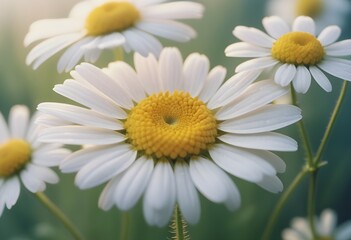 Fototapeta premium Close-up of a cluster of white daisies in a field of wildflowers
